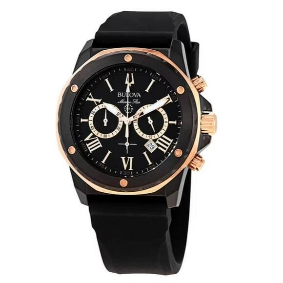 Bulova Men's Black and Rose Gold Chronograph Watch - Picture 1 of 2